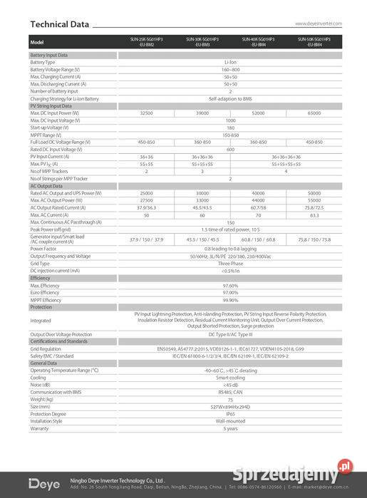 DEYE Falownik hybrydowy 50kW SG01HP3 3fazowy