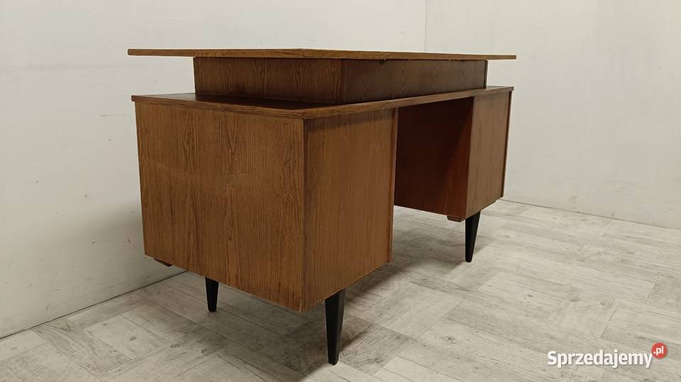 biurko PRL dwustronne vintage design z Biurka łódzkie