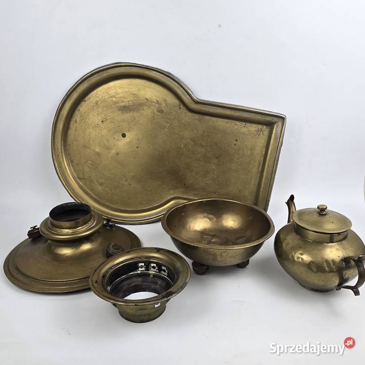Samowar mosiężny z tacą płukalnicą i Bronisze