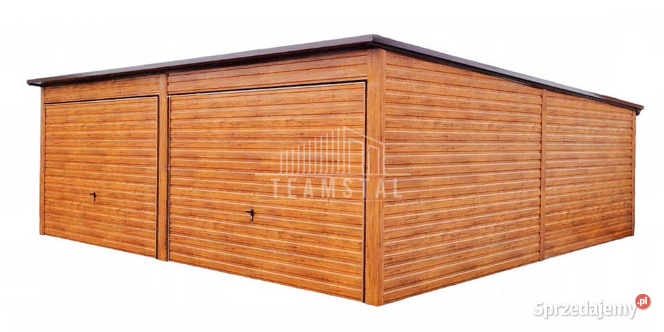 Garaż Blaszany 6x6  2x Brama - Drewnopodobny złoty dąb TS91