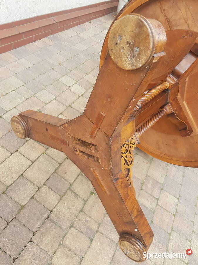 Stół intarsjowany orzech XIX wiek Orneta