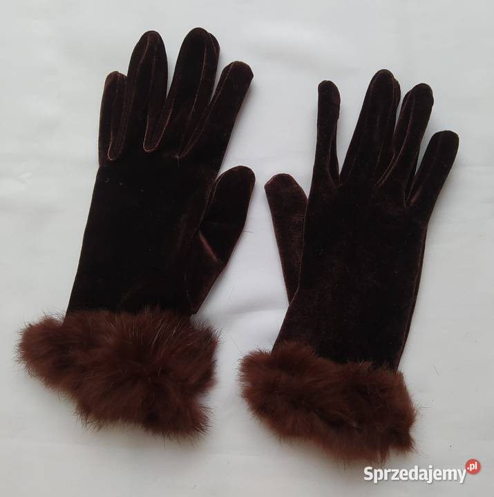 Rękawiczki damskie WELUR futerko czerwony Hajnówka