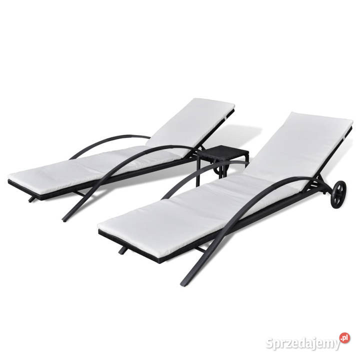 Leżaki ze stolikiem rattan PE czarne WM42491 Warszawa sprzedam