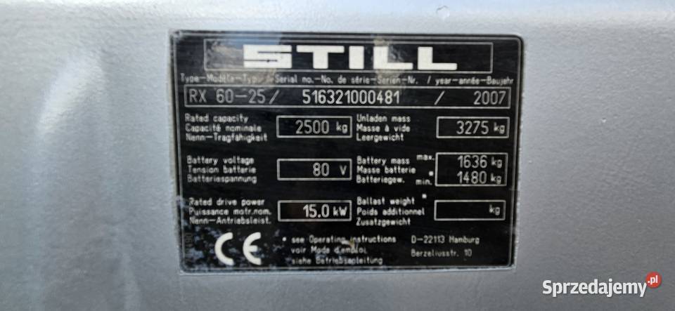 Wózek widłowy STILL RX 6025 z 2007r Maszt Duplex Nowy Dwór Mazowiecki