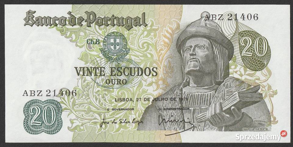 PORTUGALIA 20 ESCUDOS 1971 STAN BANKOWY UNC Numizmatyka Łódź