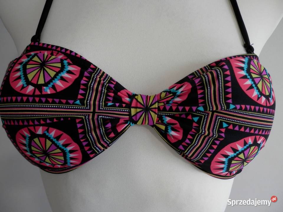 Strój Kąpielowy Bikini Czarny Graficzny Nadruk różowy podlaskie