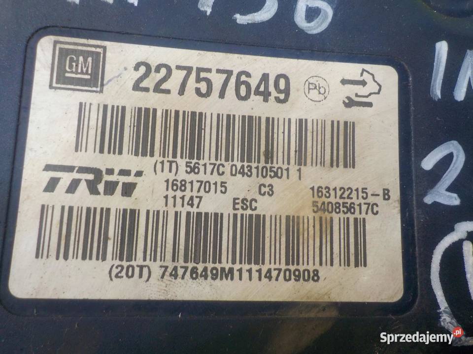 OPEL INSIGNIA A LIFT 11r pompa ABS 54085617C Pompy hamulcowe Suków