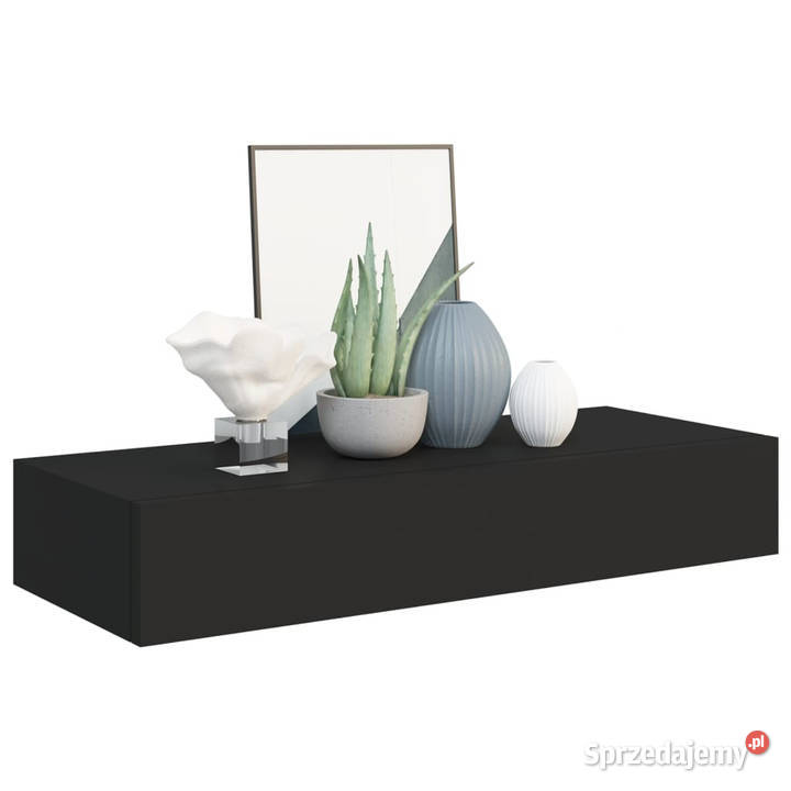 Półka ścienna z szufladą czarna 60 x 235 x 10 Warszawa