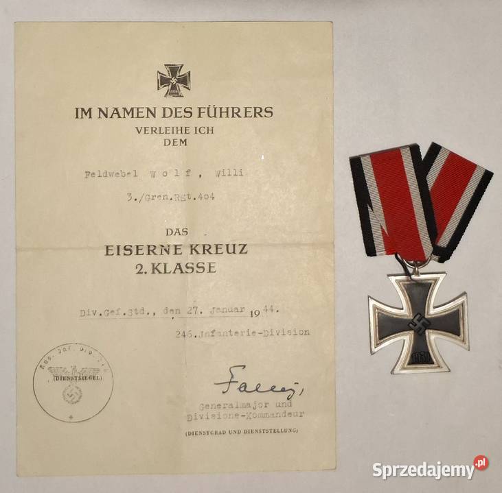 Krzyż Żelazny z Dokumentami III Rzesza II Wojna Gliwice