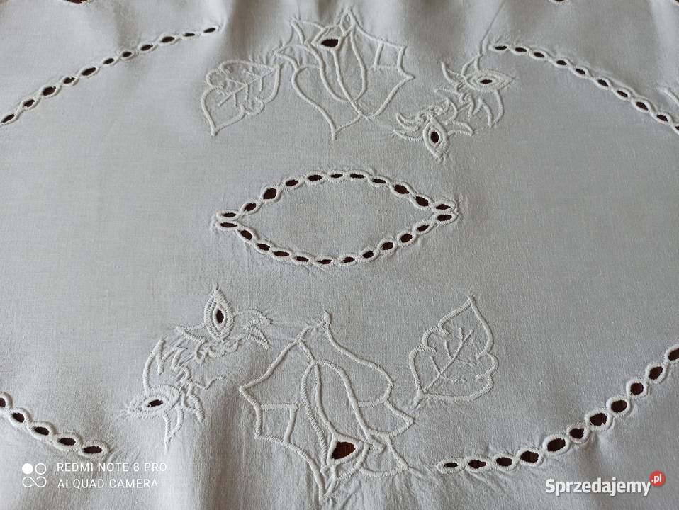 Bieżnik obrus bawełna haft Richelieu PRL Białystok
