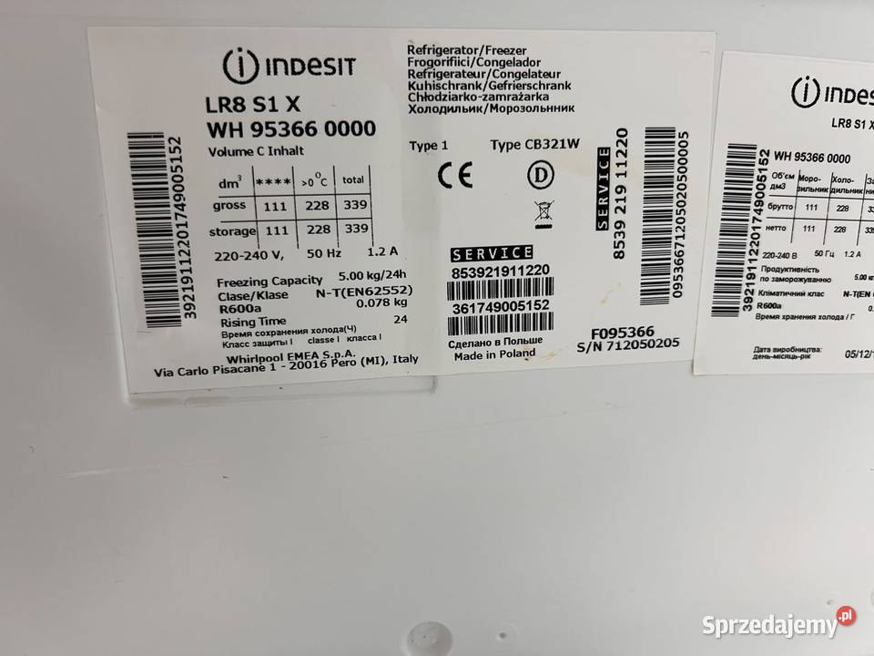 Lodówka INDESIT 189 nowa Transport Gwarancja mazowieckie sprzedam