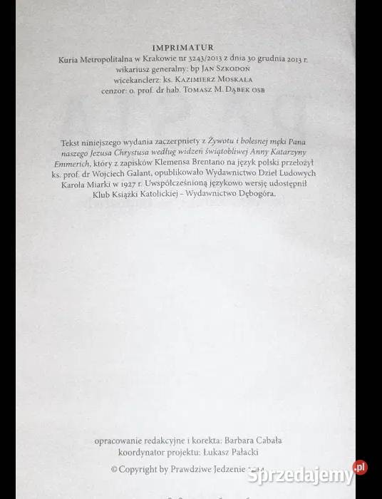 Pasja według objawień bł Anny Katarzyny Emmerich Chełm sprzedam