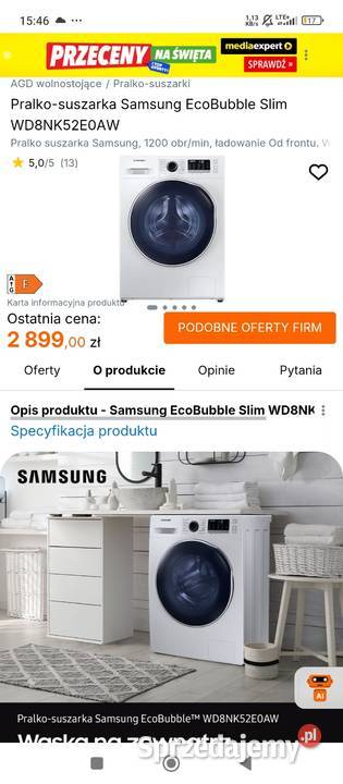 Pralka Pralko suszarka Samsung 85 1200obr A Nowa 60cm Pralki i suszarki Warszawa