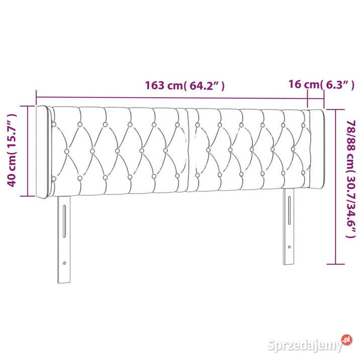 Zagłówek do łóżka z LED ciemnoszary 163x16x7888 mazowieckie