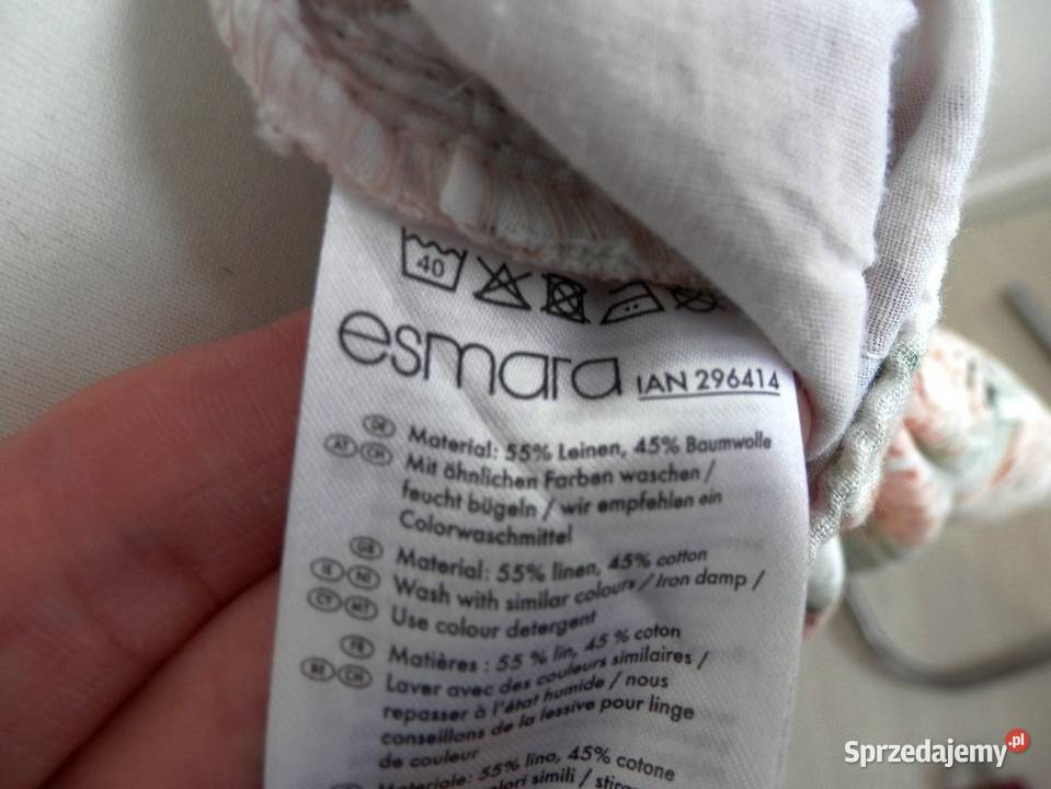 Spodnie Lniane Len Bawełna Białe Kwiaty Łomża