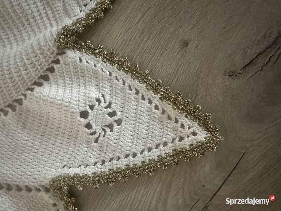 Serweta szydełko gwiazdka ze złotym brzegiem biały łódzkie Łódź