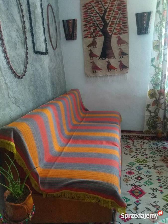 Narzuty kapy welniane pasiaki PRL Częstochowa