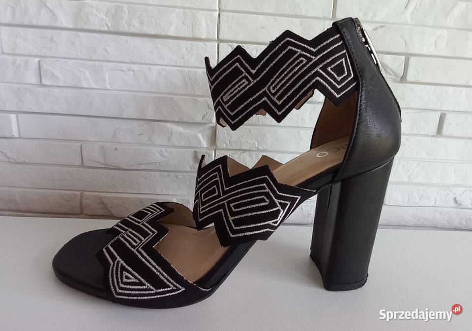 Damskie sandały czarno białe na obcasie HIGO Sandały i klapki Chrzanów