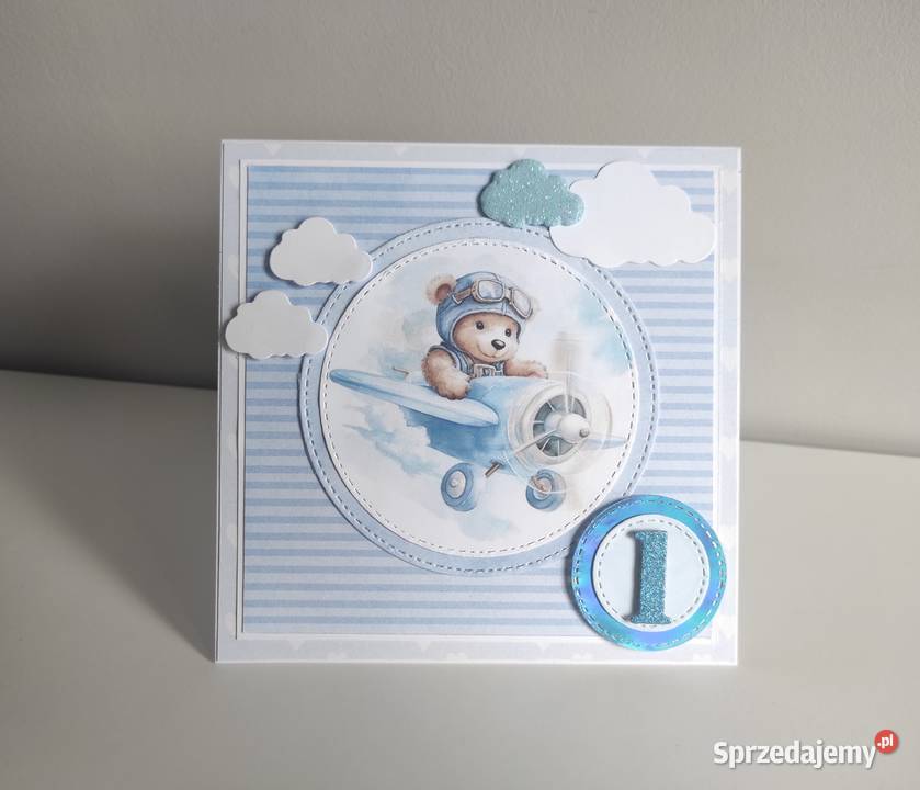 Kartka ręcznie robiona na urodziny Roczek miś w sprzedam