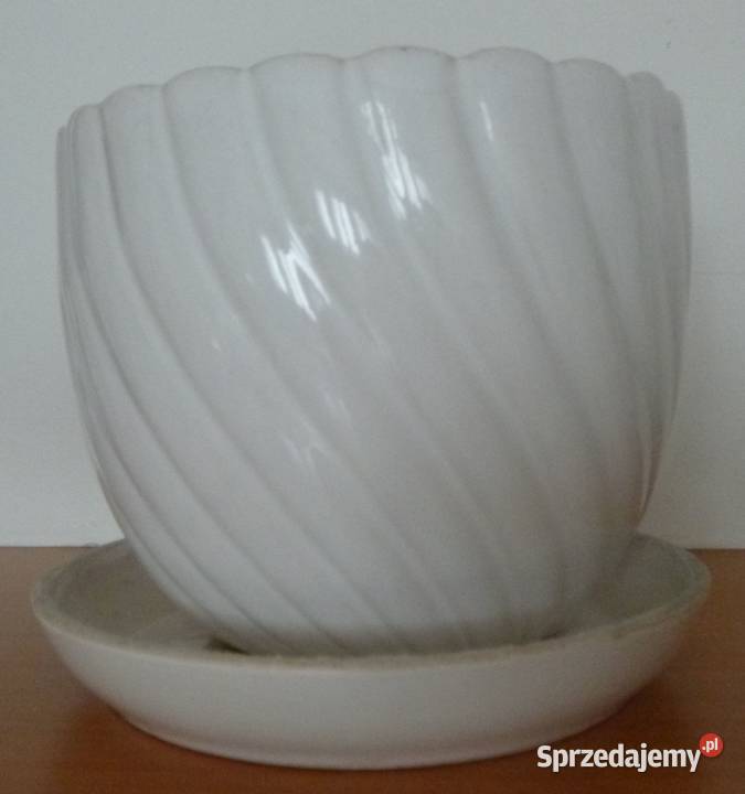 Biała ceramiczna doniczka z podstawką wys 15 biały Warszawa
