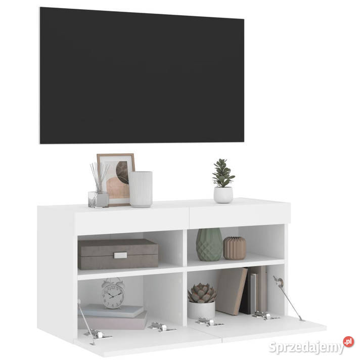 Ścienna szafka TV z LED biała 80x30x40 WM837197 Meble Warszawa