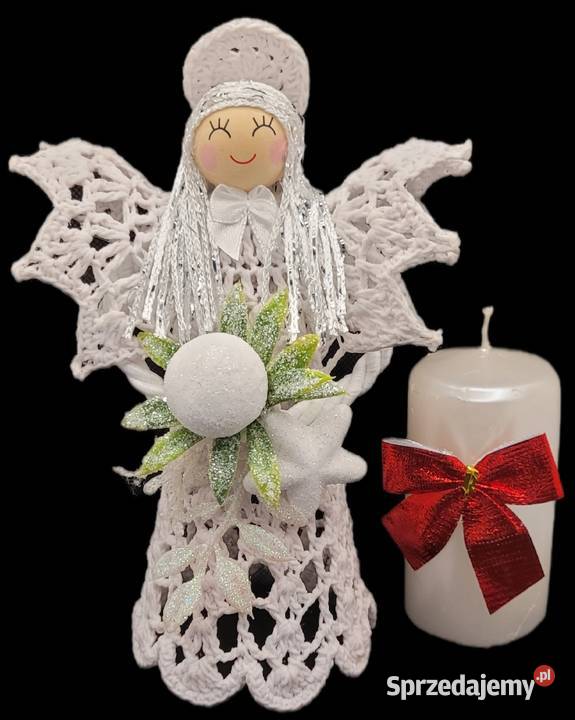 Świąteczny Anioł 20 ręcznie wykonany biały