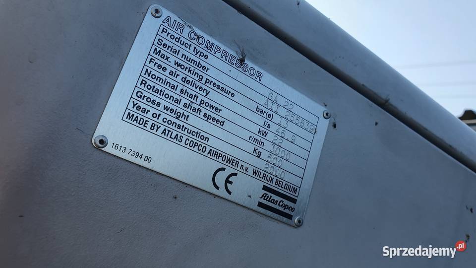 Sprężarka śrubowa ATLAS COPCO GA22FF 22kW opolskie Wilków