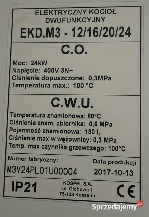 Kocioł elektryczny dwufunkcyjny Kospel EKDM3 24 Szczecin