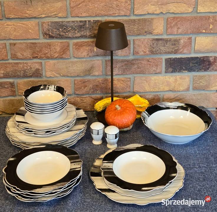 269 Zestaw talerzy 28 elementów szare białe Zabrze