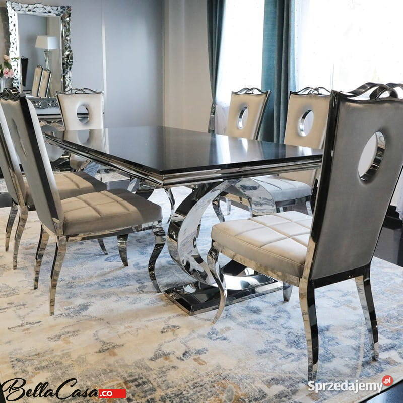 Jadalnia glamour Argento Chic stół 6 krzeseł srebrna czarna