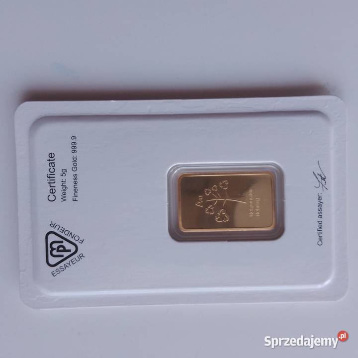 Sztabka złota 5g próba 9999 małopolskie sprzedam