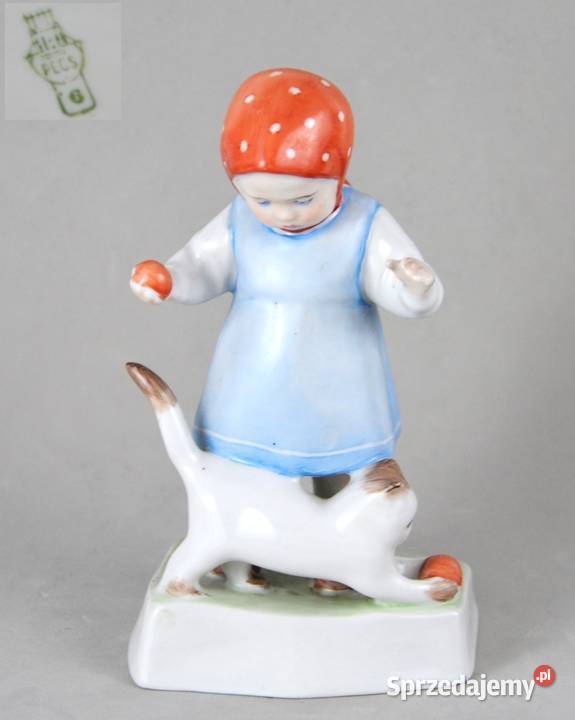 Dziewczynka z kotem Art deco Zsolnay A Sinkó Porcelana i szkło Bronisze