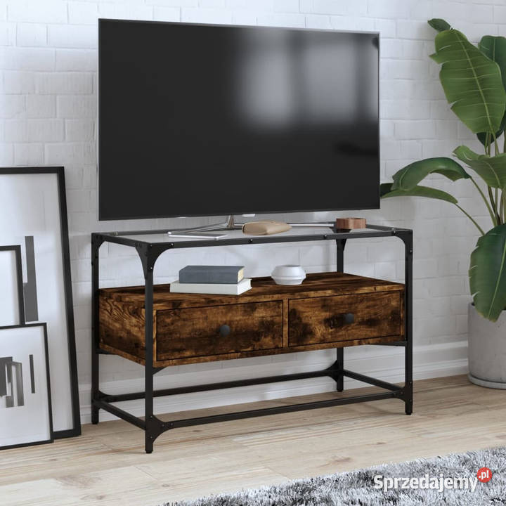 Szafka pod TV ze szklanym blatem przydymiony dąb mazowieckie Warszawa