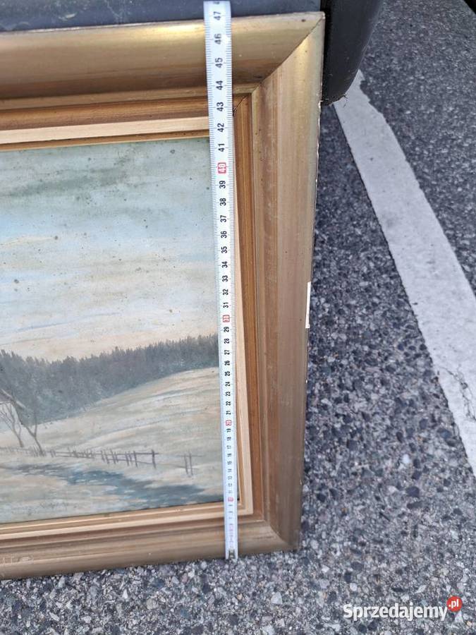 Stary obraz szklem sygnowany w lewym rogu Malarstwo dolnośląskie Lubań