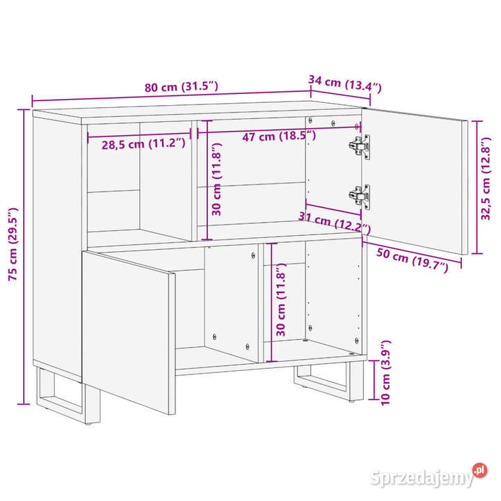 Szafka brązowa 80x34x75 lite drewno mango