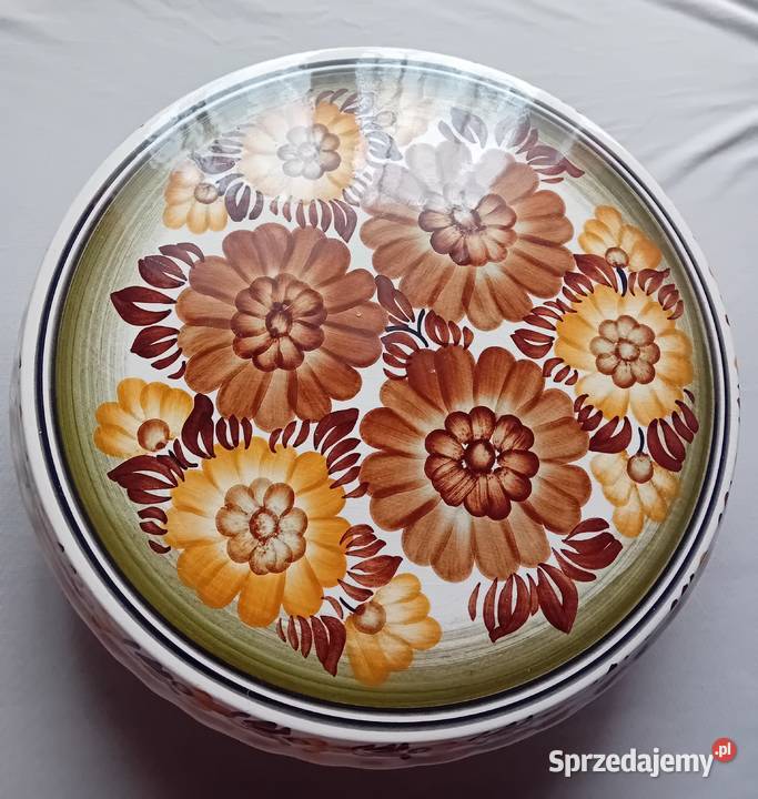 Ręcznie malowana fajansowa patera na stopie ZF Koźminek