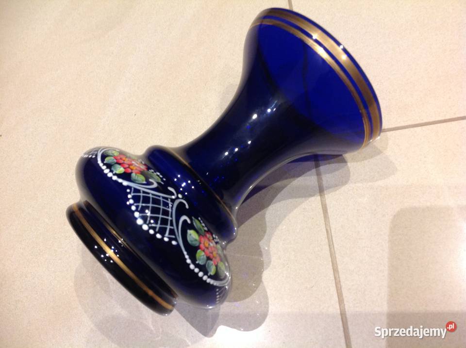 Wazon Kobaltowy Bohemia Stary Sygnowany Dubicko Antyki, Sztuka, Kolekcje Nowa Sól