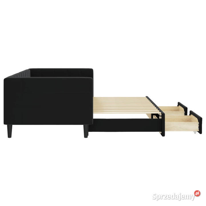 Sofa rozsuwana z szufladami czarna aksamit Warszawa
