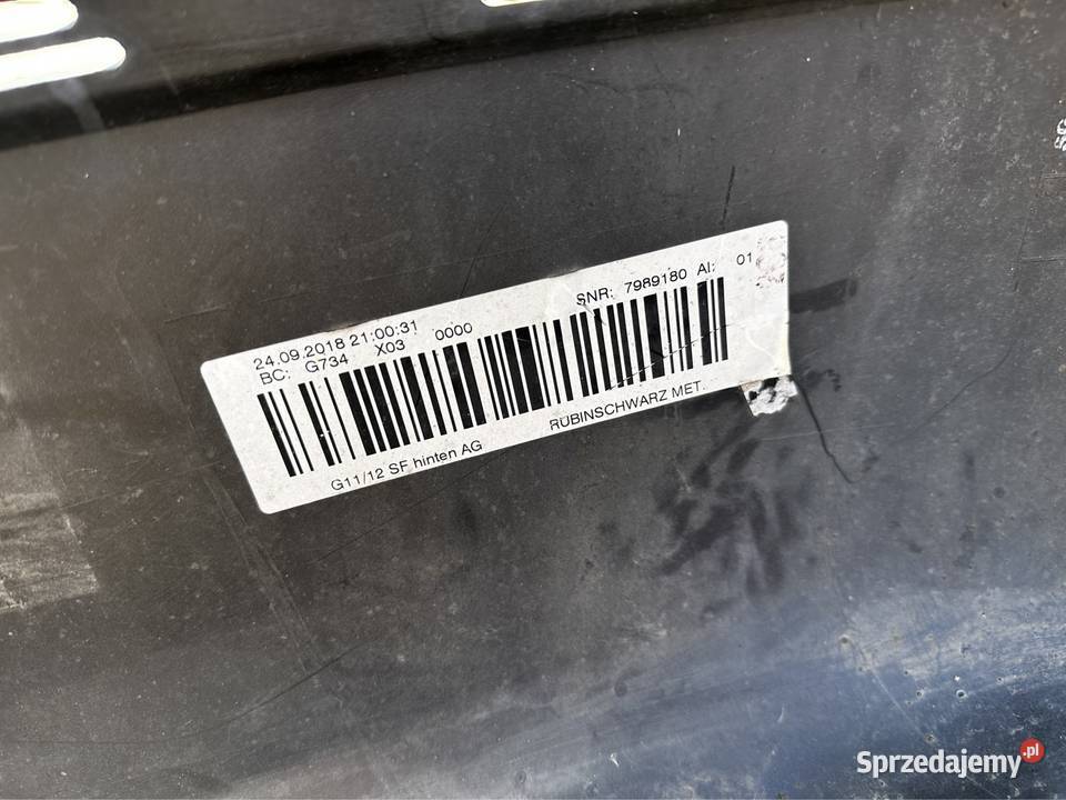 Zderzak tylny BMW G11G12 Rubinschwarz Metalic Rok produkcji 2018 Zderzaki Szprotawa