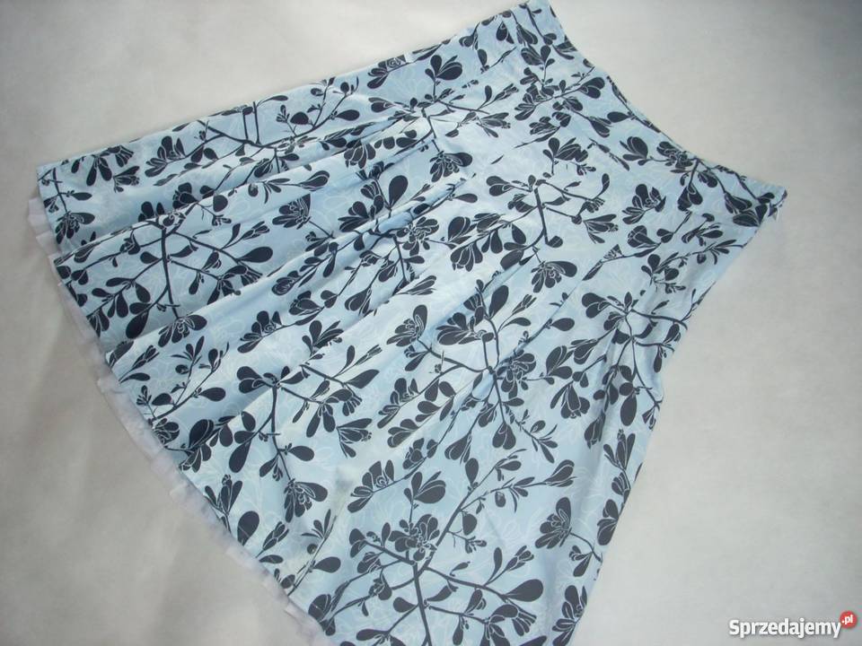 Spódnica GRANAT kwiaty niebieska TIUL S M j nowa Rozkloszowana  Nowy Sącz