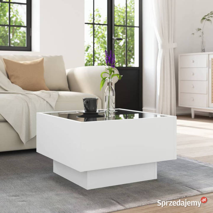 Stolik kawowy z LED biały 50x50x30 materiał Warszawa