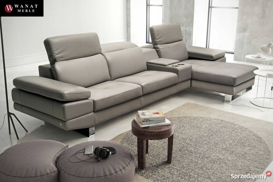 Nowoczesna Kanapa z Otomaną Chrom Skóra Tkaniny pomorskie Gdańsk