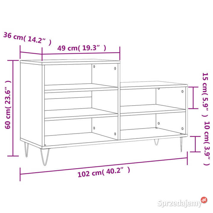 Szafka na buty szary dąb sonoma 102x36x60