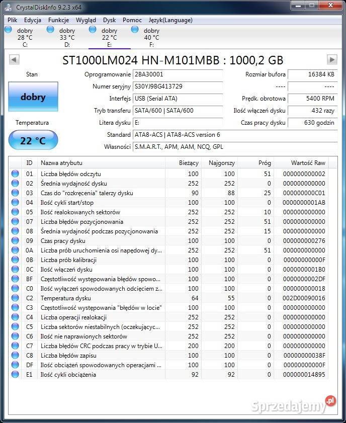 Dysk do laptopa 1TB SATA 25cala ST1000LM024