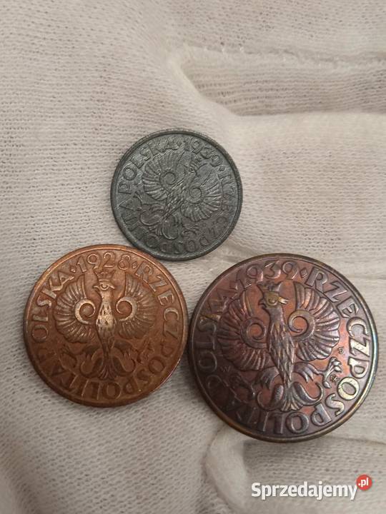 2 RP zestaw 1 grosz 1939rGG 2 grosze 1928r 5 Łochów