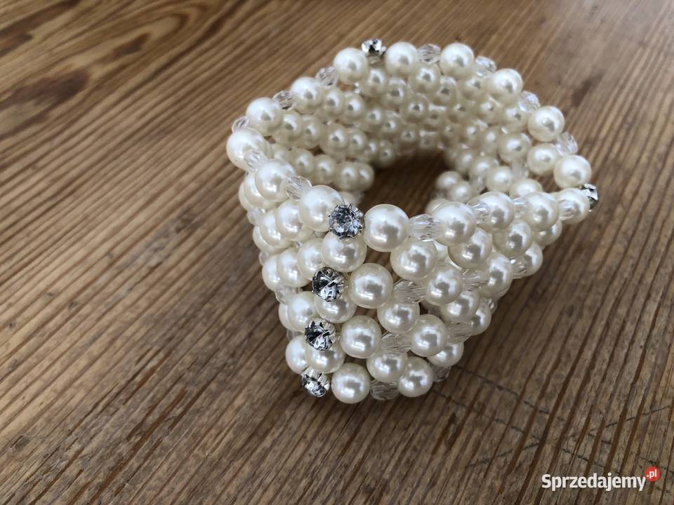 Bransoletka z białych pereł sztucznych na gumce Gdańsk