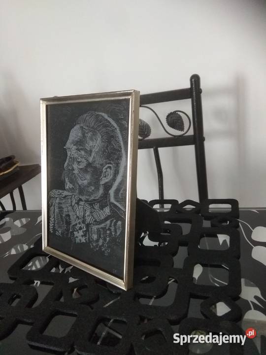 obraz szklany grawer ręczny Piłsudski metalowa Rękodzieło Antyki, Sztuka, Kolekcje Ruda Śląska