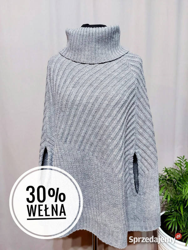 Szare ponczo peleryna z golfem krótkie 30 wełna szary/srebrny łódzkie Złoczew sprzedam