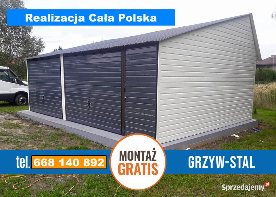 Garaż Blaszany Dwukolorowy 7x5 dwuspadowy Garaże Środa Wielkopolska