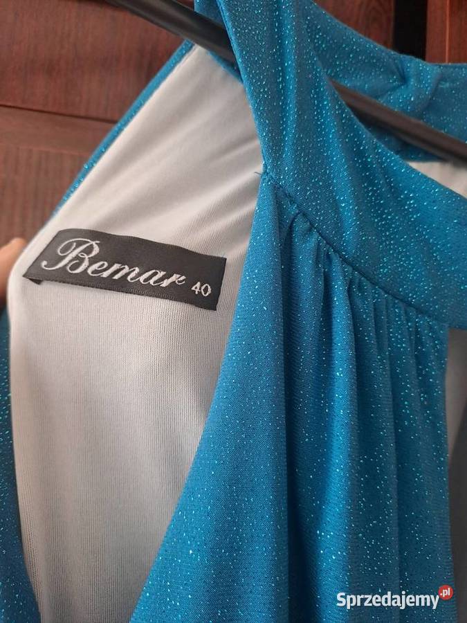 Brokatowa niebieska sukienka długa Mszana Dolna
